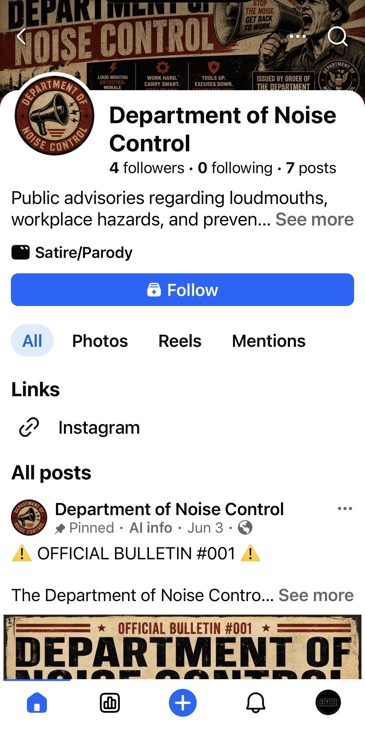 Department of Noise Control Facebook page